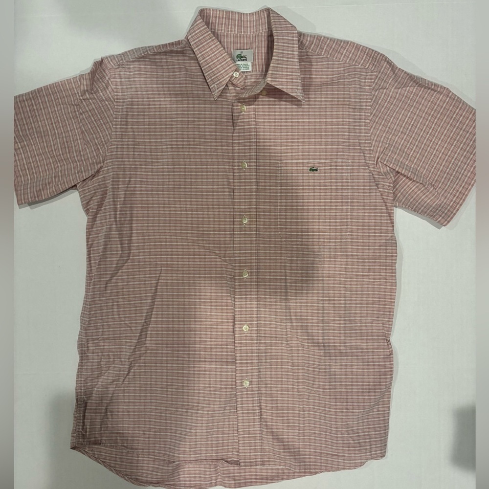 GENUINE MENS LACOSTE SHORT SLEEVE SHIRT SALMON PINK SIZE 40 LARGE